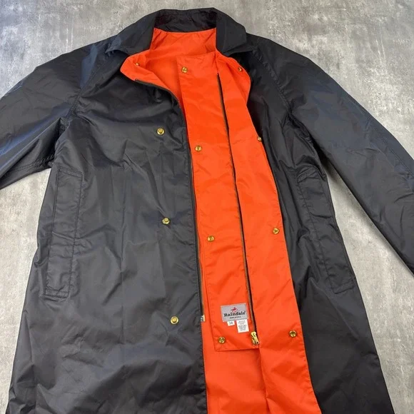 Vtg 70s Raincoat Men Medium Black Orange Reversible Waterproof